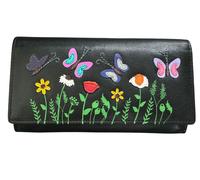 Mala leather Women's Sophia Butterflies & Flowers Soft Leather Matinee Purse in Black Mala leather Black One Size