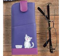 Mala leather Women's Ziggy Cat Wide Fit Leather Glasses Case in Purple Mala leather Purple