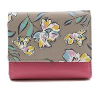 Mala Leather Zinnia Flower Tri-Fold Purse - Genuine Leather - Floral Appliqué - 9 Card Slots, 2 ID Windows, Zip Coin Pocket - Grey/Pink or Purple/Grey - 11 x 9 x 3.5 cm (Pink)
