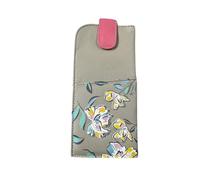 Mala Leather Zinnia Glasses Case - Wide Fitting Floral Flowers Leather Tab Top Glasses Case (Grey)