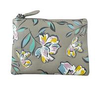 Mala Leather Zinnia Ladies RFID Purse - Genuine Leather Card & Coin Zip Pouch with Floral Appliqué (Grey)