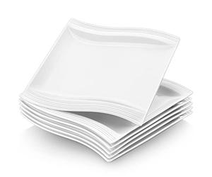 MALACASA 10.2" Square Dinner Plates Set of 6 - White Porcelain Plates for Salad, Dessert, Appetizers & Main Dishes | Microwave & Dishwasher Safe | Elegant Modern Tableware