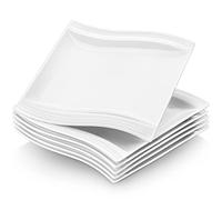 MALACASA 10.2" Square Dinner Plates Set of 6 - White Porcelain Plates for Salad, Dessert, Appetizers & Main Dishes | Microwave & Dishwasher Safe | Elegant Modern Tableware