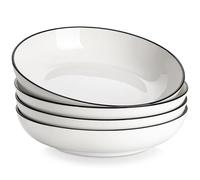 MALACASA 10 Inch Large Pasta Bowls Set of 4, 1680 ML Salad Bowls, Ceramic Bowl Sets, Wide and Shallow Bowls Set, Microwave and Dishwasher Safe, White with Black Rim, Series Regular