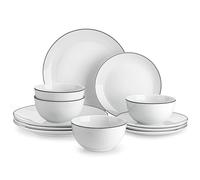 Malacasa 12-Piece Gourmet Porcelain Dinnerware Set, Modern White with Black Rim, Dinner Set for 4 People, Premium Dinner Plates and Bowl Sets, Chip and Scratch Resistant Dinnerware, Series