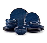 MALACASA 12 Pieces Dinnerware Sets, Modern Plates and Bowls Sets, Blue Dish Set for 4, Kitchen Ceramic Dinner Plates Dishware Set, Microwave and Dishwasher Safe, Series LYDIA