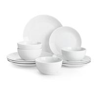 MALACASA 12 Pieces Gourmet Porcelain Dinnerware Sets, Modern White Dish Set for 4, Premium Serving Plates and Bowls Sets, Chip and Scratch Resistant Dishware Sets, Series AMELIA