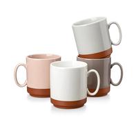 MALACASA 12oz Ceramic Coffee Mugs Set of 4, Stackable Coffee Cups with Straight-Sided Design, Mugs for Coffee, Latte, Tea, Hot Chocolate, Cappuccino and Cocoa, Microwave & Dishwasher Safe, Multicolor