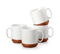 MALACASA 12oz Ceramic Coffee Mugs Set of 4, Stackable Coffee Cups with Straight-Sided Design, Mugs for Coffee, Latte, Tea, Hot Chocolate, Cappuccino and Cocoa, Microwave & Dishwasher Safe, Khaki White