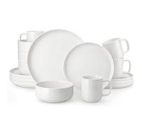 MALACASA 16-Piece Dinner Set for 4, Porcelain Plates and Bowls Set, Ivory White Modern Crockery Set with 4 Dinner Plates, Salad Plates, Soup Bowls & Mugs, Dishwasher & Microwave Safe, Luna Series