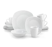 MALACASA 16-Piece Porcelain Dinner Set for 4, Scratch-Resistant Ivory White Plates and Bowls Set with Dinner Plates, Salad Plates, Soup Bowls & Mugs, Dishwasher & Microwave Safe, Elisa Series