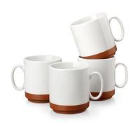 MALACASA 16oz Ceramic Coffee Mugs Set of 4, Khaki White