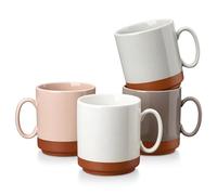 MALACASA 16oz Ceramic Coffee Mugs Set of 4, Stackable Coffee Cups with Straight-Sided Design, Mugs for Coffee, Latte, Tea, Hot Chocolate, Cappuccino and Cocoa, Microwave & Dishwasher Safe, Multicolor