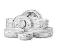 MALACASA 18 Piece Porcelain Chip Resistant Dinner Sets for 6 People, Marble Grey Round Plates and Bowls Sets Dinnerware Sets Tableware, Dishwasher & Microwave Safe, Series Luna