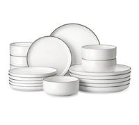 MALACASA 18 Piece Porcelain White Dinner Set with Black Rim, Chip Resistant Plates and Bowls Set Modern Round Dinnerware Sets Tableware, Dishwasher & Microwave Safe, Series Luna
