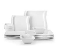MALACASA 18-Piece Square Porcelain Plates and Bowls Set for 6, Ivory White | Ceramic Dinner Sets Crockery Set Modern Dinnerware Set, Microwave & Dishwasher Safe, Scratch Resistant, Series Flora