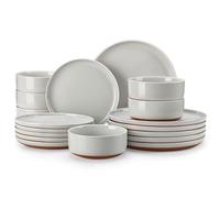 MALACASA 18 Pieces Dinner Sets for 6 People, Modern Ceramic Dinnerware Set for 6, Stoneware Plates and Bowls Sets, Dishwasher & Microwave Safe Plates and Bowls Set for 6, Grey, Series Tara