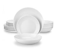 MALACASA 18 Pieces Gourmet Porcelain Dinnerware Sets, Modern White Round Dish Set for 6 - Premium Serving Plates and Bowls Sets for Dessert, Salad, Soup, Pasta - Series Amelia