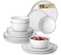 MALACASA 18 Pieces Gourmet Porcelain Dinnerware Sets, Premium Plates and Bowls Set, High-Fired Dishes Set for 6, Chip & Scratch Resistant, Microwave Dishwasher Safe, White & Black Rim, Series Lexi