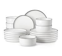 MALACASA 18 Pieces Porcelain Dinnerware Set, Dish Set for 6, Premium Plates and Bowls Sets, Chip and Scratch Resistant Dining Ware Set, White with Black Rim, Series LEAH