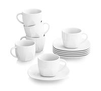 MALACASA 200 ml Cup and Saucer Set of 6, Small Ceramic Coffee Cups Set | Afternoon Tea Cups for All Kinds of Drinks/Tea/Espresso/Latte/Cappuccino, Dishwasher & Microwave Safe, Ivory White