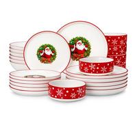MALACASA 24-Piece Christmas Dinner Sets for 6 People, Santa Claus Ceramic Plates and Bowls Set with Dinner Plates/Dessert Plates/Soup Bowls/Cereal Bowls, Holiday Tableware for Family Gatherings