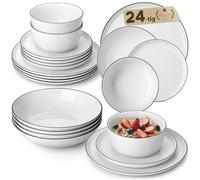 MALACASA 24 Piece Dinner Sets for 6 People, White and Black Rim Porcelain Crockery Set with Plates and Bowls, Premium Ceramic Dinnerware Sets, Microwave and Dishwasher Safe, Lexi Series