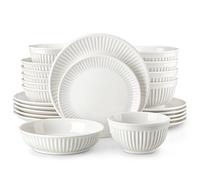 MALACASA 24-Piece Embossed Porcelain Dinner Set for 6, Includes Dinner Plates & Soup Bowls, Chip and Scratch Resistant, Microwave and Dishwasher Safe, Elegant White, Series Leila