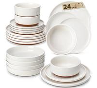 MALACASA 24 Pieces Dinner Sets for 6 People, Modern Ceramic Dinnerware Set for 6, Stoneware Plates and Bowls Sets, Dishwasher & Microwave Safe Plates and Bowls Set for 6, White, Series Tara