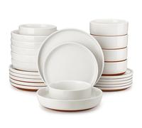 MALACASA 24 Pieces Dinner Sets for 6 People, Modern Ceramic Dinnerware Set for 6, Stoneware Plates and Bowls Sets, Dishwasher & Microwave Safe Plates and Bowls Set for 6, White, Series Tara