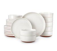 MALACASA 24 Pieces Dinner Sets for 8 People, Modern Ceramic Dinnerware Set for 8, Stoneware Plates and Bowls Sets, Dishwasher & Microwave Safe Plates and Bowls Set for 8, White, Series Tara