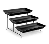 MALACASA 3 Tier Serving Platter, 14 Inch Porcelain Cake Stand with Black Mental Display Stand for Party Supplies, Ceramics Rectangular Serving Dishes for Dessert, Fruit, Cookies, Sushi, Black