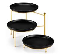 MALACASA 3 Tier Serving Tray, 26 x 26 cm Serving Plate, Porcelain, Round Serving Plates with Sturdier Stand, Large Serving Plate for Party, Entertaining Food Display, Fruit, Dessert Cupcakes, Black