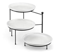 MALACASA 3 Tier Serving Tray Stand, 10" Porcelain Tiered Dessert Stand, Cupcake Fruit Display Tower, Space Saving Metal Rack, Ceramic Serving Platters for Party Kitchen Counter