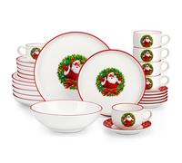 MALACASA 30-Piece Christmas Dinner Set with Mugs for 6 People, Santa Claus Ultimate Plates and Bowls Set, Ceramic Crockery Set, Complete Holiday Tableware Service for Large Gatherings