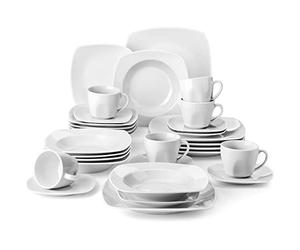 MALACASA 30-Piece Porcelain Plates and Bowls Set for 6, with Cup and Saucer