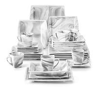 MALACASA 30-Piece Square Porcelain Dinner Set for 6 - Marble Grey Plates & Bowls Set with Dinner/Dessert/Soup Plates, Cups & Saucers | Dishwasher & Microwave Safe, Blance Series