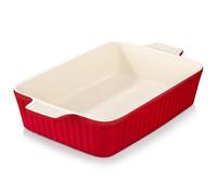 MALACASA 4.4 QT Baking Dish, 9x13 Large Casserole Dish for Oven, Ceramic Baking Pan, Rectangular Lasagna Pan Deep with Handles for Baking, Durable Microwave Oven Safe, Red, Series BAKE-BAKE