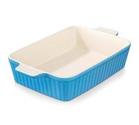MALACASA 4.4 QT Baking Dish, 9x13 Large Casserole Dish for Oven, Ceramic Baking Pan, Rectangular Lasagna Pan Deep with Handles for Baking, Durable Microwave Oven Safe, Blue, Series BAKE-BAKE