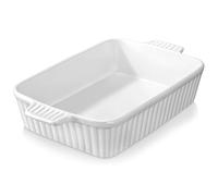 MALACASA 4.4QT Baking Dish, 9 * 13" White Ceramic Lasagne Dish, Rectangular, Deep with Handles, Oven, Microwave Oven Safe, Perfect for Lasagna, Roasts, Series BAKE-BAKE