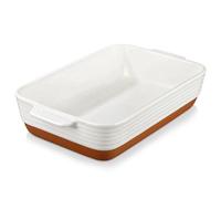 MALACASA 4.5L Ceramic Baking Dish with Handles, 9 x 13 Inches Casserole Dishes, Deep Rectangular Oven Dish, Khaki White Lasagna Pan Bakeware for Roasting, Series TARA