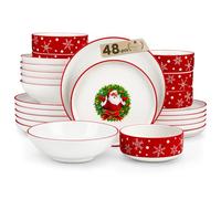 MALACASA 48-Piece Christmas Dinner Sets for 12 People, Santa Claus Ceramic Plates and Bowls Set with Dinner Plates/Dessert Plates/Soup Bowls/Cereal Bowls, Holiday Tableware for Family Gatherings