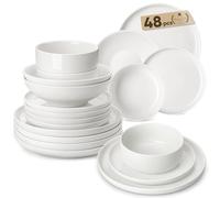 MALACASA 48 Piece Plates and Bowls Sets, Porcelain White Dinner Sets for 12 People, Chip Resistant Crockery Set with Dinner Plate/Dessert Plate/Soup Plate/Bowl, Series Luna