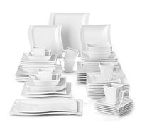 MALACASA 56-Piece Porcelain Square Dinner Sets for 12, Ivory White