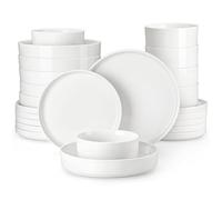 MALACASA 6 Person Dinnerware Set, LEAH 24-Piece Porcelain Dinnerware Set - 6 Plates, Dessert Plates, Pasta Plates, Cereal Bowls, Modern Set of Bowls and Plates in White