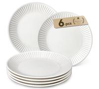 MALACASA 6-Piece Dinner Plates, Embossed Porcelain Plates Set for 6, Chip and Scratch Resistant, Microwave and Dishwasher Safe, Elegant White, 10.25"/26cm, Series Leila