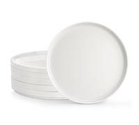 MALACASA 6-Piece Porcelain Dinner Plates Set, Modern White, Premium Chip & Scratch Resistant Dishware, Elegant Raised Edge Serving Plates for Dining, 10.25 Inch(26cm), Series Leah