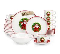 MALACASA 60-Piece Christmas Dinner Sets for 12 People, Santa Claus Ultimate Plates and Bowls Set, Ceramic Crockery Set, Complete Holiday Tableware Service for Large Gatherings
