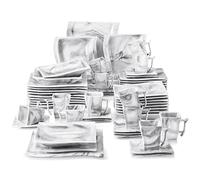 MALACASA 60-Piece Porcelain Square Dinner Sets for 12, Marble Grey