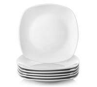 MALACASA 7.4in Square Small Porcelain Dessert Plates Set of 6, Ivory White | Side Plates for Pasta,Salad,Appetizers,Steak, Microwave & Dishwasher Safe, Scratch Resistant, Series Elisa